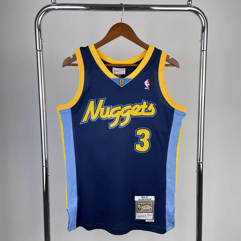 2006 2007 Season Mitchell Ness Hot Print Retro SW NBA Denver Nuggets Basketball jersey  Blue #3 IVERSON