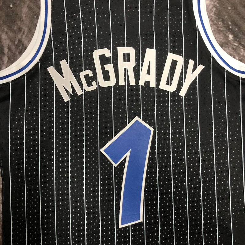 2004 Mitchell Ness Hot Print Retro Orlando Magic Basketball Jersey Black #1 McGrady