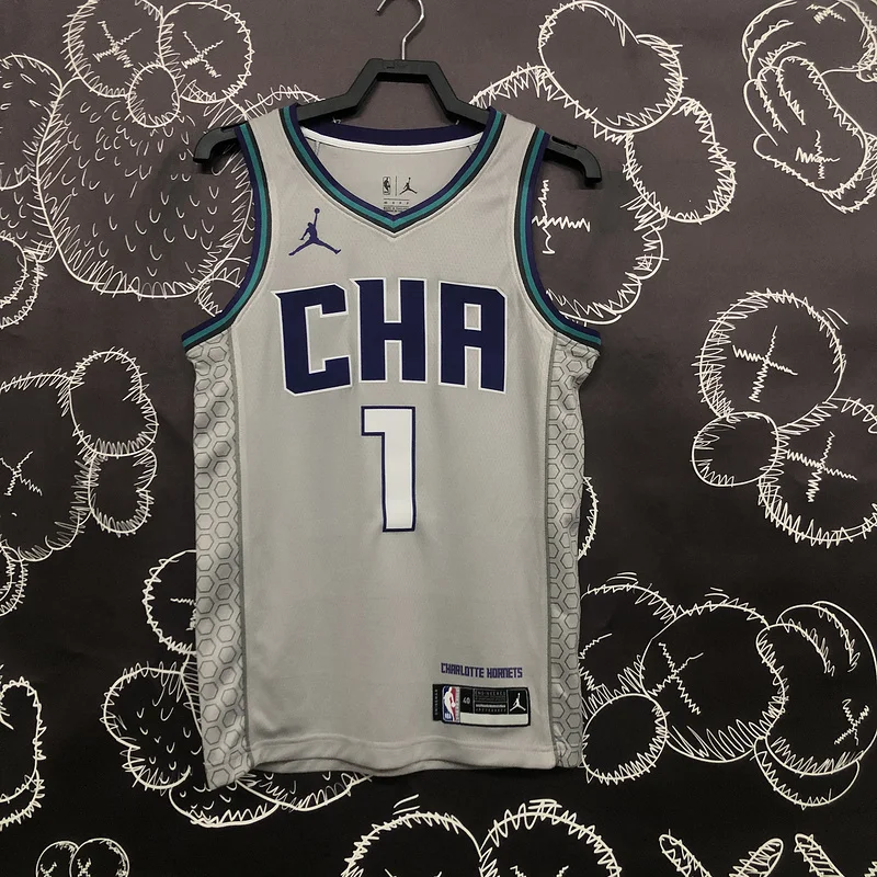 2019   Charlotte Hornets Basketball Jersey    Gray  #1  BALL