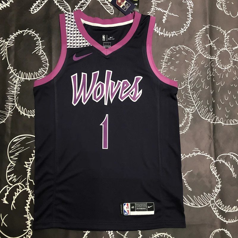 Minnesota Timberwolves Basketball Jersey Black Purple #1 EDWARDS