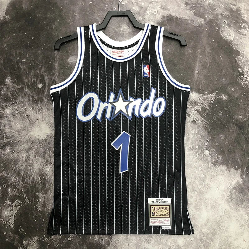 2004 Mitchell Ness Hot Print Retro Orlando Magic Basketball Jersey Black #1 McGrady