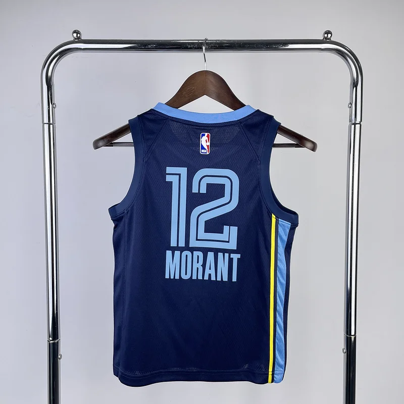 Youth kids Basketball Jersey Memphis Grizzlies Blue #12 MORANT