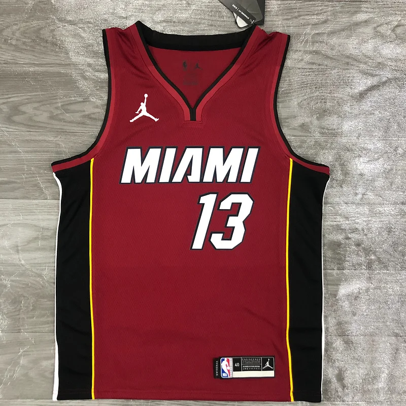 2021 Season NBA Miami Heat basketball jersey Jordan V-neck maroon red #13 ADEBAYO