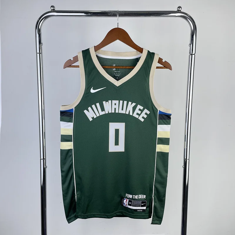 2023 Season NBA Milwaukee Bucks Basketball jersey away Green #0 LILLARD