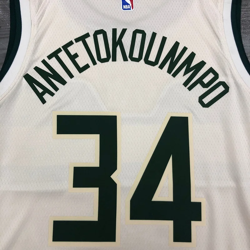 2019 Season NBA Milwaukee Bucks Basketball jersey beige #34 Antetokounmpo