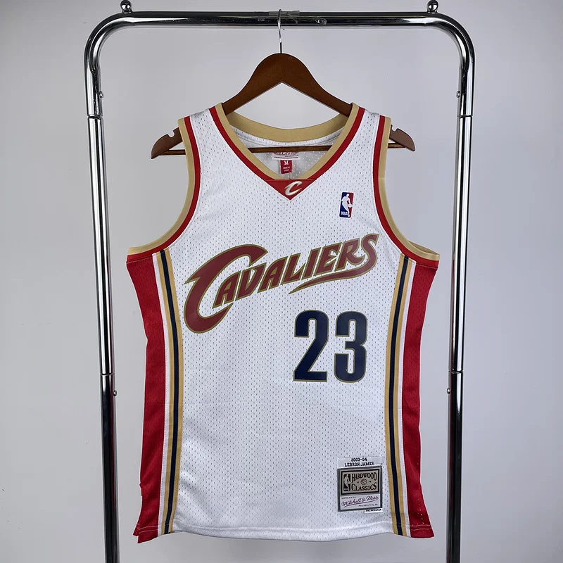 03/04 Mitchell Ness Hot Print Retro Cleveland Cavaliers Basketball Jersey White #23 JAMES