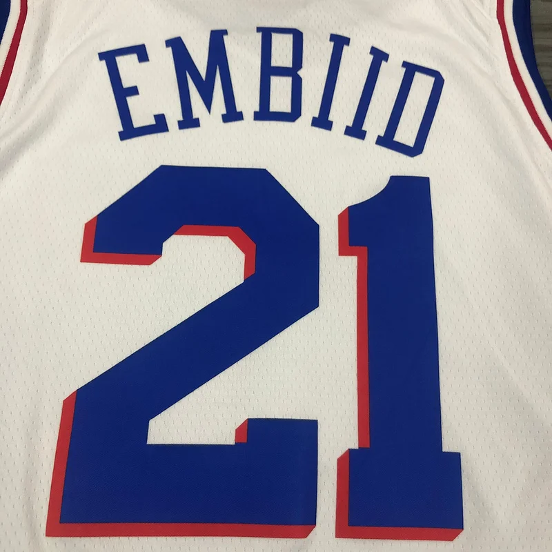 NBA Philadelphia 76ers Basketball Jersey V-neck White #21 EMBIID