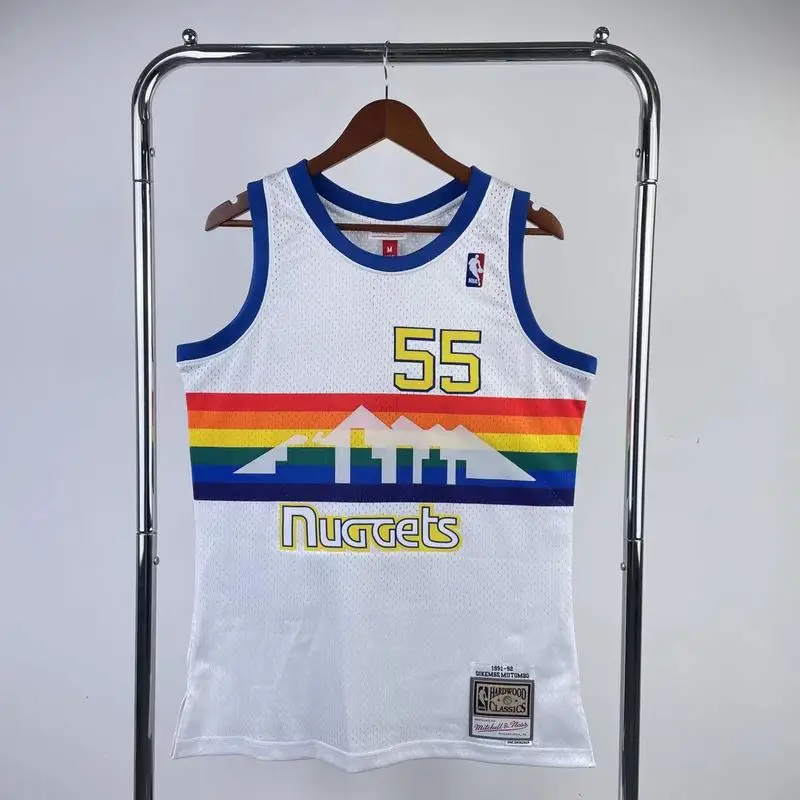 1991 1992 Season Mitchell Ness Hot Print Retro NBA Denver Nuggets Basketball jersey White #55 MUTOMBO