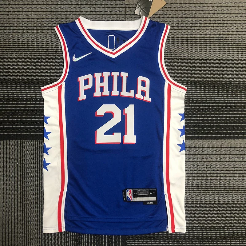 75th anniversary NBA Philadelphia 76ers Basketball Jersey V-neck Blue #21 EMBIID