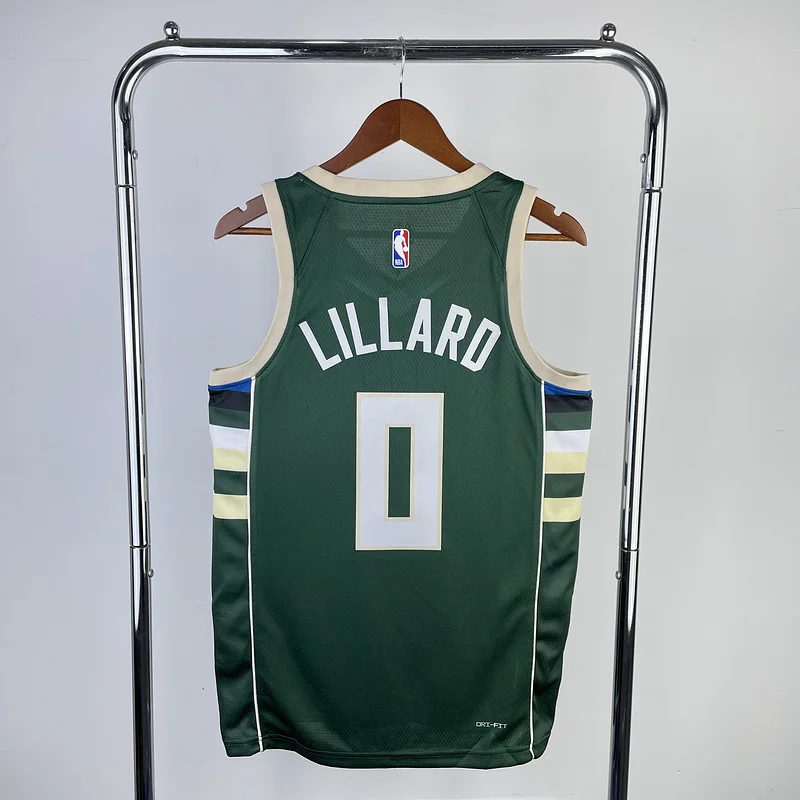 2023 Season NBA Milwaukee Bucks Basketball jersey away Green #0 LILLARD