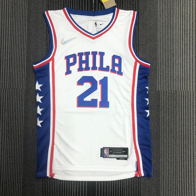 75th anniversary NBA Philadelphia 76ers Basketball Jersey V-neck White #21 EMBIID