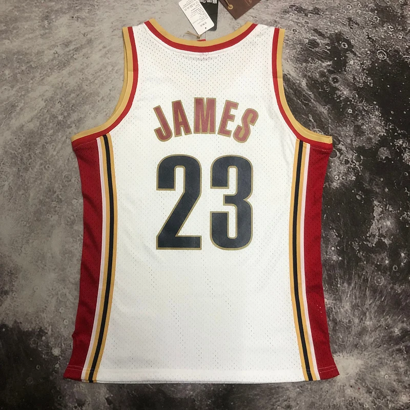 03/04 Mitchell Ness Hot Print Retro Cleveland Cavaliers Basketball Jersey White #23 JAMES