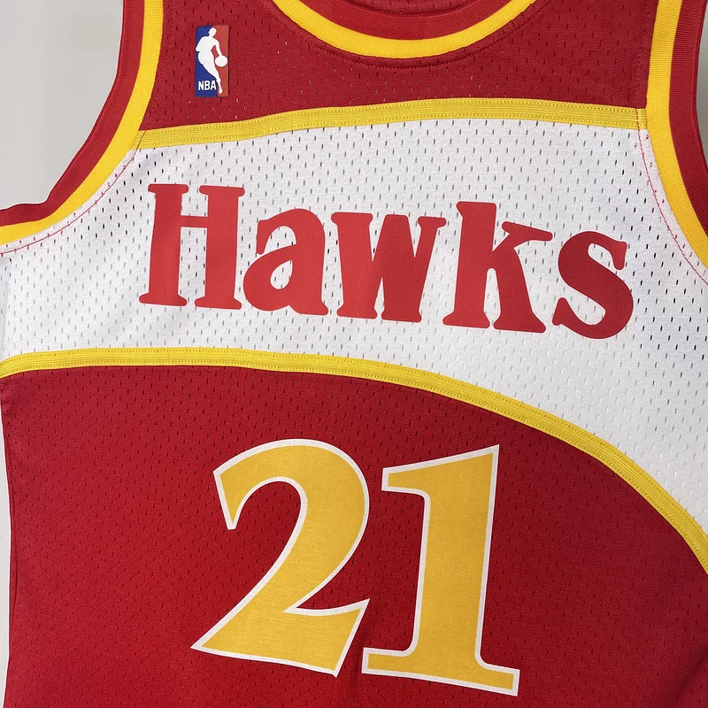 1985 1986 Season Mitchell Ness Hot print retro SW NBA Atlanta Hawks Basketball Jersey Red #21 WILKINS