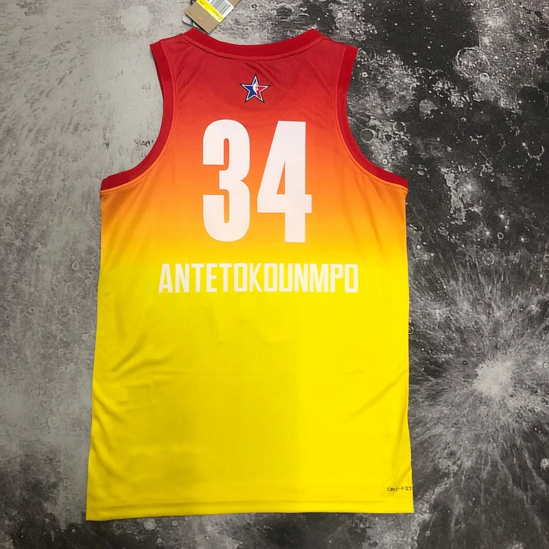 2023 Season Milwaukee Bucks basketball jersey All-Star Yellow #34 Antetokounmpo