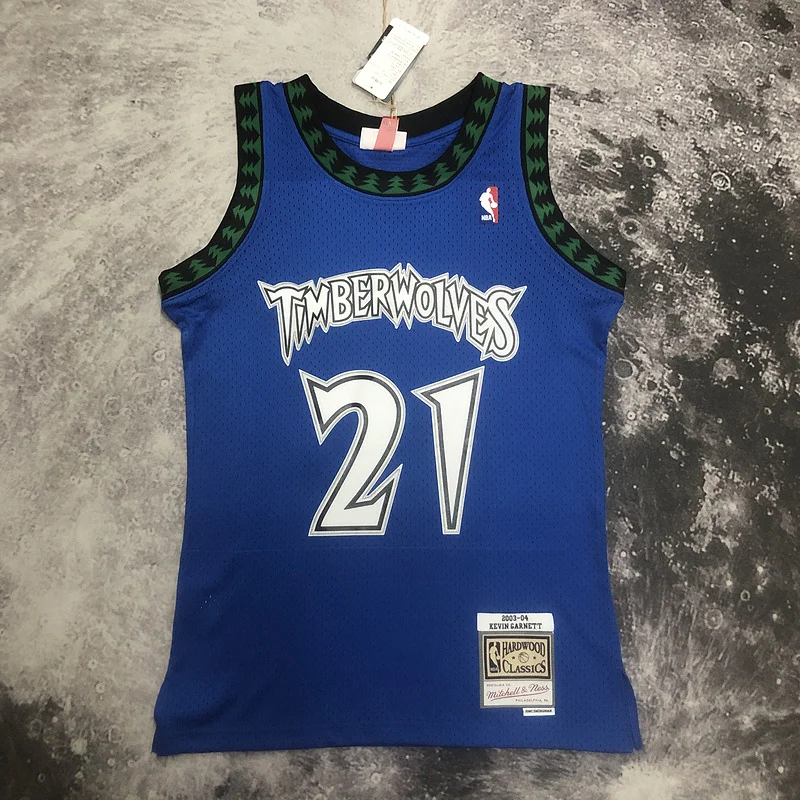 2003 2004 Mitchell Ness Hot Print Retro Minnesota Timberwolves Basketball Jersey Blue #21 GARNETT