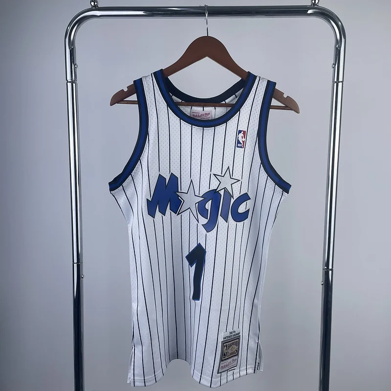 1994 Mitchell Ness Hot Print Retro Orlando Magic Basketball Jersey White #1 HARDAWAY