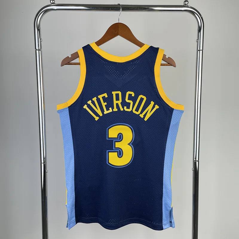 2006 2007 Season Mitchell Ness Hot Print Retro SW NBA Denver Nuggets Basketball jersey  Blue #3 IVERSON