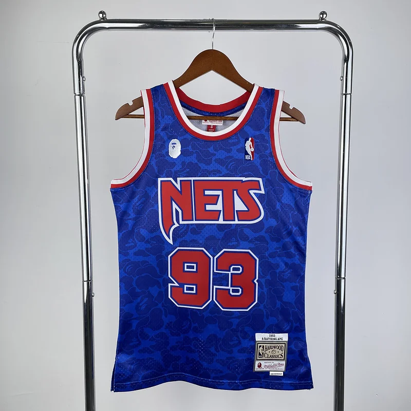 BAPE×M&N Co-branded Brooklyn Nets Basketball jersey Blue #93