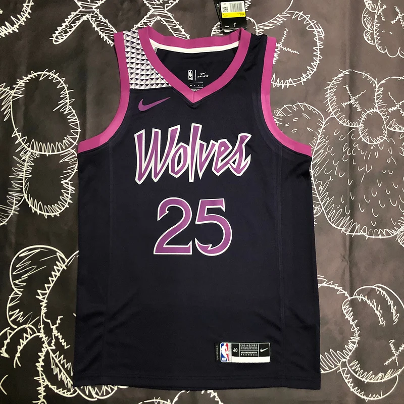 Minnesota Timberwolves Basketball Jersey Black Purple #25 ROSE