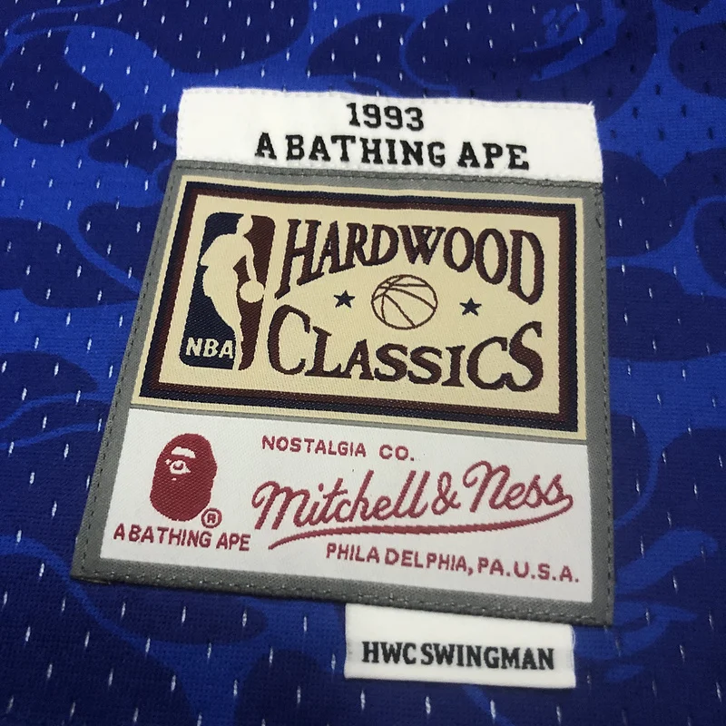 BAPE×M&N Co-branded Brooklyn Nets Basketball jersey Blue #93