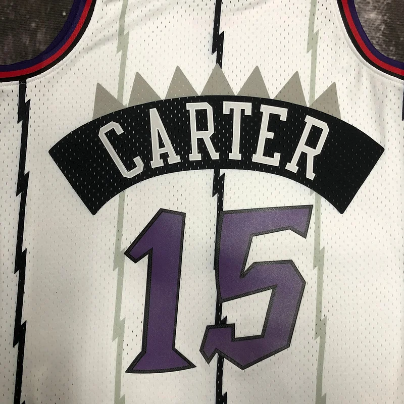 1999 Mitchell Ness Hot Print Retro NBA Toronto Raptors Basketball Jersey White #15 CARTER