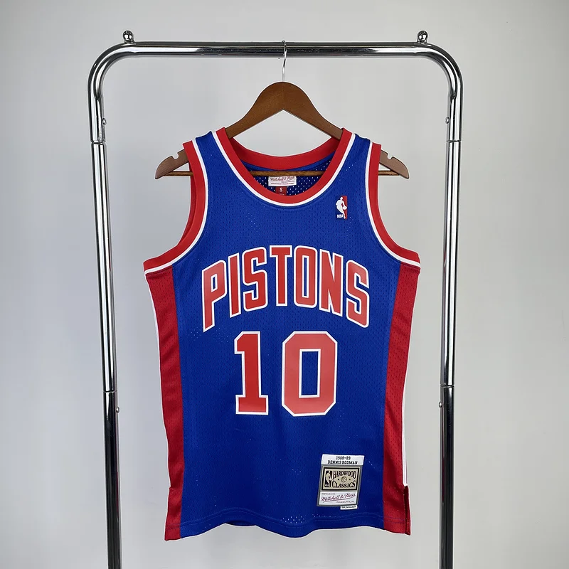 1988 1989 Mitchell Ness Hot Print Retro Detroit Pistons Basketball Jersey Blue #10 RODMAN