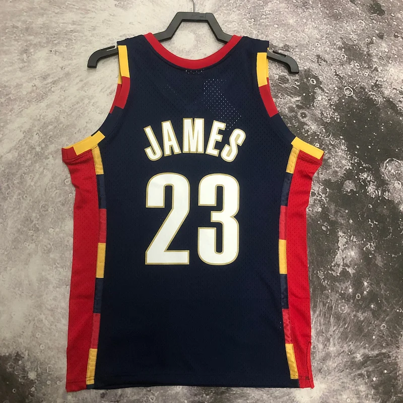 08/09 Mitchell Ness Hot Print Retro Cleveland Cavaliers Basketball Jersey  Blue #23 JAMES