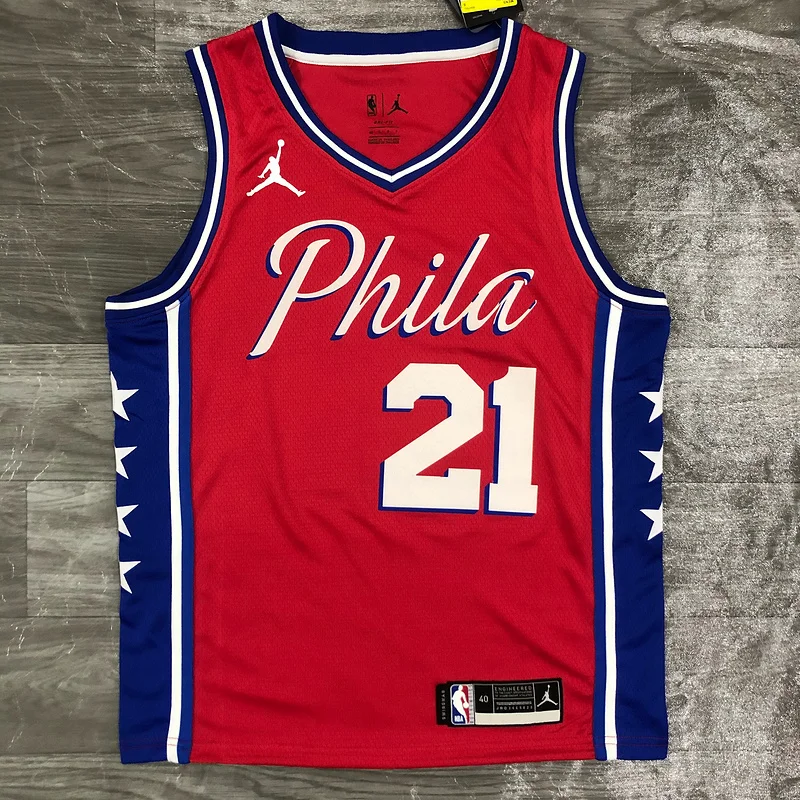 2021 Season NBA Philadelphia 76ers Basketball Jersey Jordan theme Red #21 EMBIID