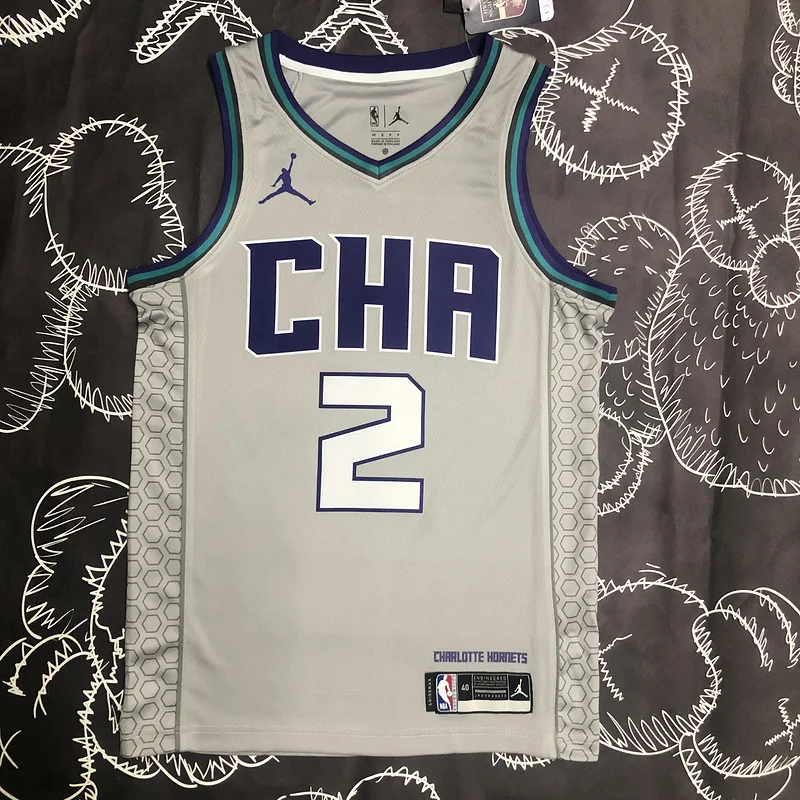 2019   Charlotte Hornets Basketball Jersey    Gray  #2  BALL