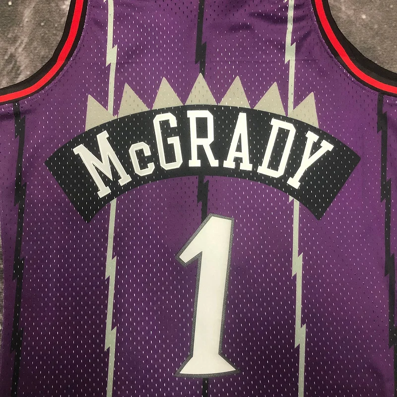 1999 Mitchell Ness Hot Print Retro NBA Toronto Raptors Basketball Jersey Purple #1 McGrady