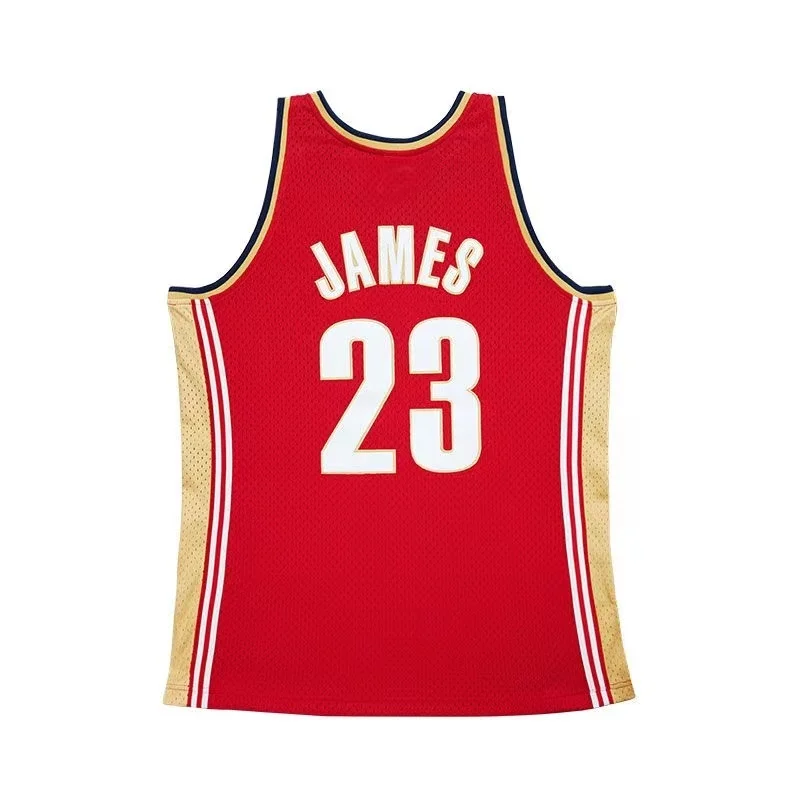 03/04 Mitchell Ness Hot Print Retro Cleveland Cavaliers Basketball Jersey  Red #23 JAMES