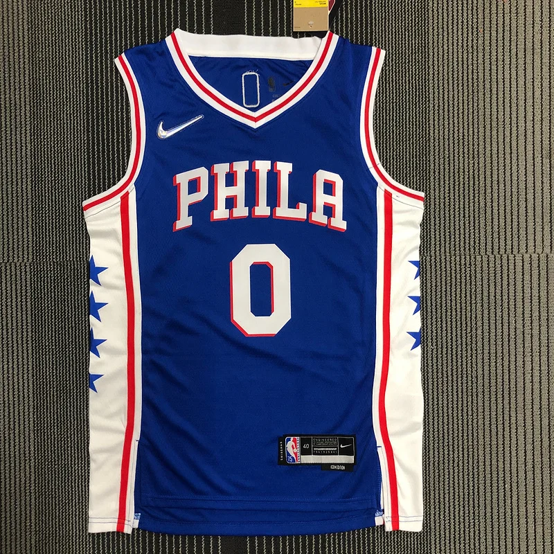 75th anniversary NBA Philadelphia 76ers Basketball Jersey Blue #0 MAXEY