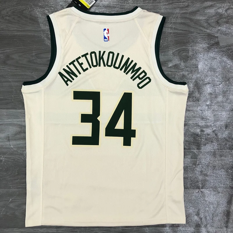 2019 Season NBA Milwaukee Bucks Basketball jersey beige #34 Antetokounmpo