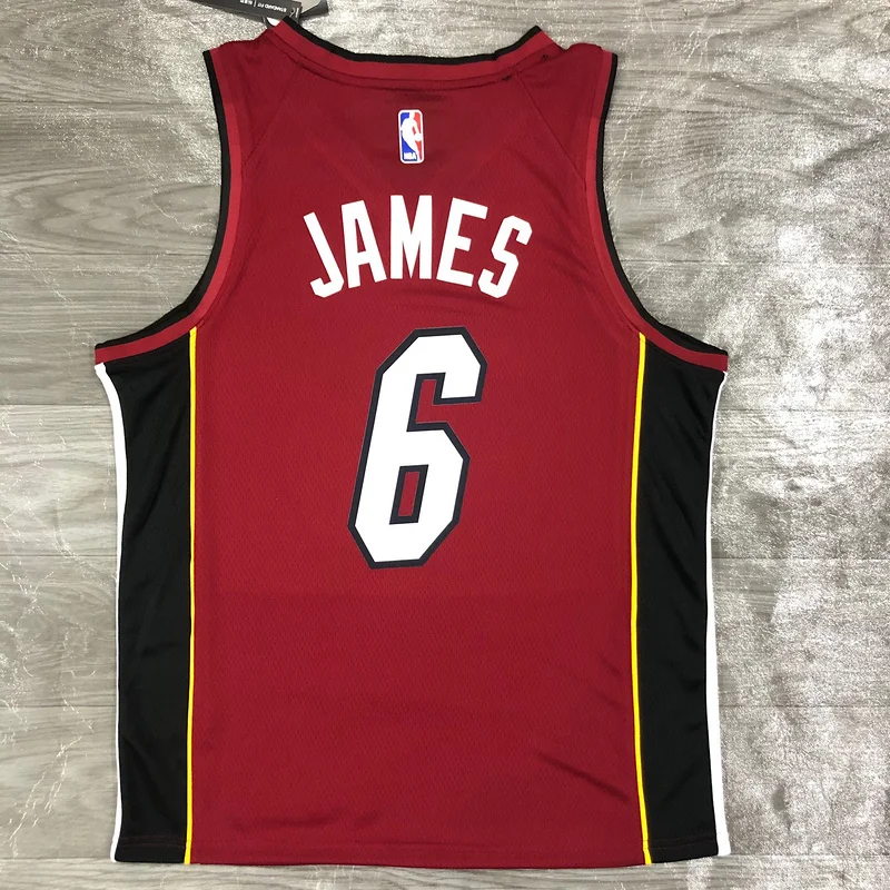 2021 Season NBA Miami Heat basketball jersey Jordan V-neck maroon red #6 JAMES