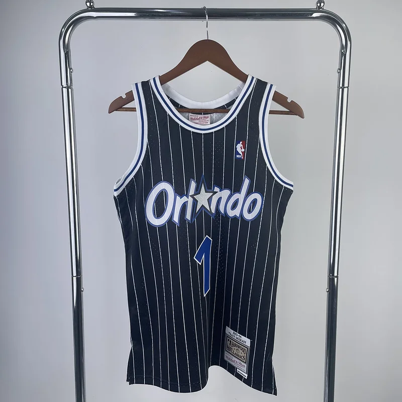 2004 Mitchell Ness Hot Print Retro Orlando Magic Basketball Jersey Black #1 McGrady