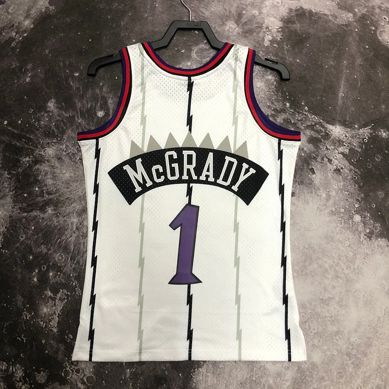 1999 Mitchell Ness Hot Print Retro NBA Toronto Raptors Basketball Jersey White #1 McGrady