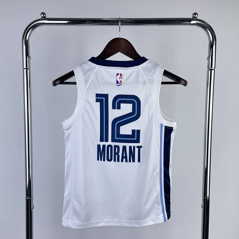 Youth kids Basketball Jersey Memphis Grizzlies White #12 MORANT