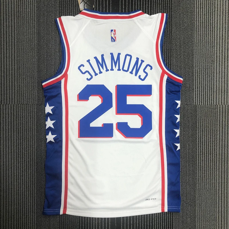 75th anniversary NBA Philadelphia 76ers Basketball Jersey V-neck White #25 SIMMONS