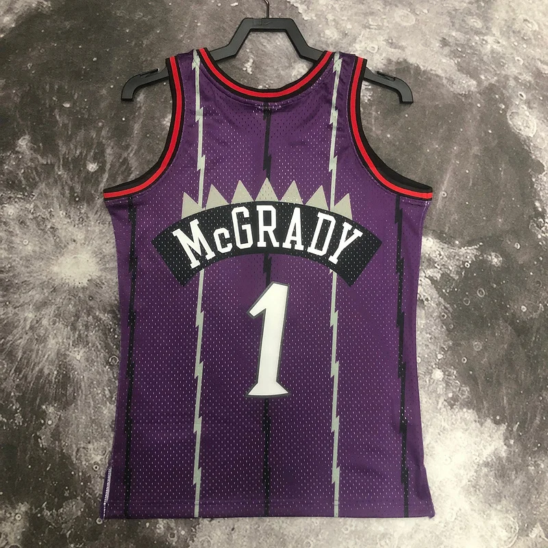 1999 Mitchell Ness Hot Print Retro NBA Toronto Raptors Basketball Jersey Purple #1 McGrady