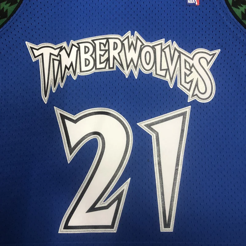 2003 2004 Mitchell Ness Hot Print Retro Minnesota Timberwolves Basketball Jersey Blue #21 GARNETT