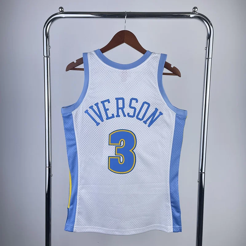 2006 2007 Season Mitchell Ness Hot Print Retro SW NBA Denver Nuggets Basketball jersey White #3 IVERSON