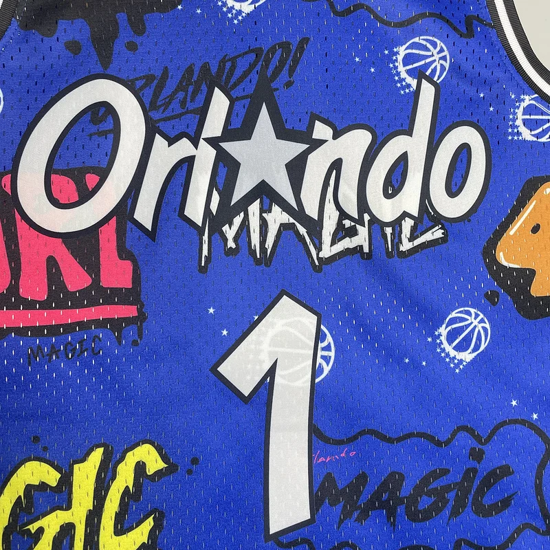 1994 1995 Mitchell Ness Hot Print Retro Orlando Magic Basketball Jersey  Graffiti #1 HARDAWAY