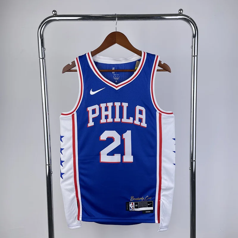 2023 Season NBA Philadelphia 76ers Basketball Jersey V-neck Blue #21 EMBIID