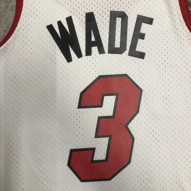 2005 2006 Season MN Hot Print Retro NBA Miami Heat basketball jersey White #3 WADE