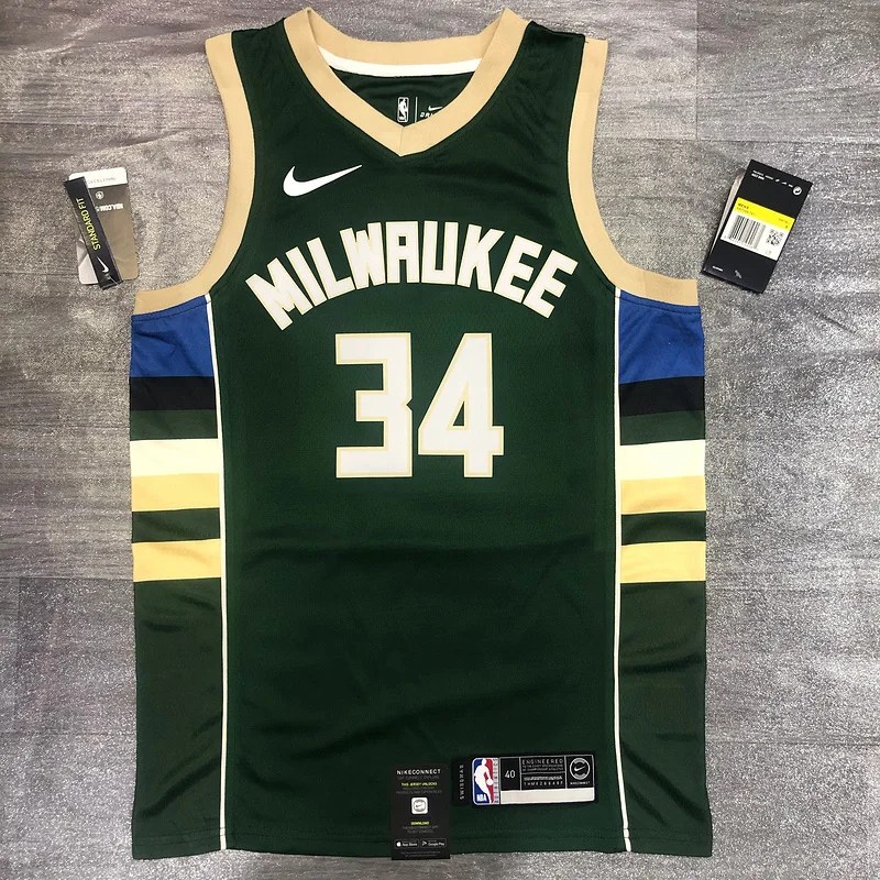 NBA Milwaukee Bucks Basketball jersey V-neck Green #34 Antetokounmpo