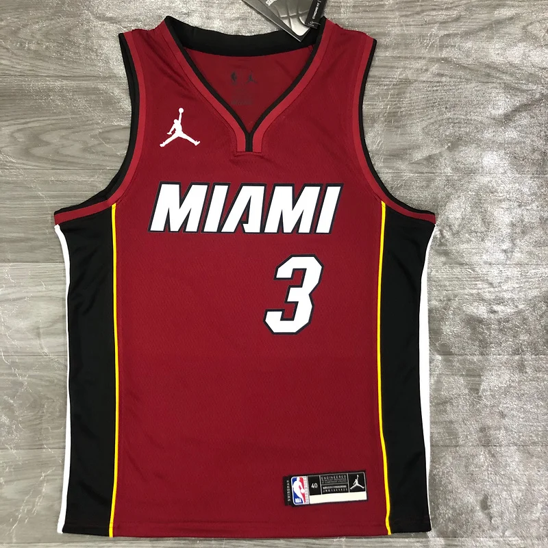 2021 Season NBA Miami Heat basketball jersey Jordan V-neck maroon red #3 WADE