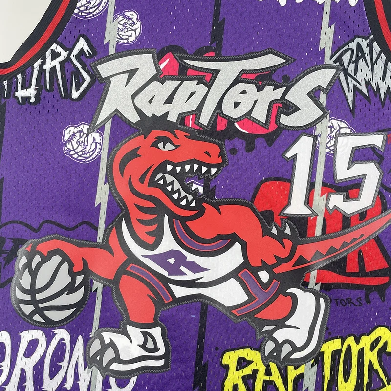 1998 1999 Mitchell Ness Hot Print Retro NBA Toronto Raptors Basketball Jersey Graffiti #15 CARTER