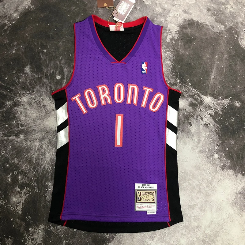 2000 Mitchell Ness Hot Print Retro NBA Toronto Raptors Basketball Jersey Black #1 McGrady