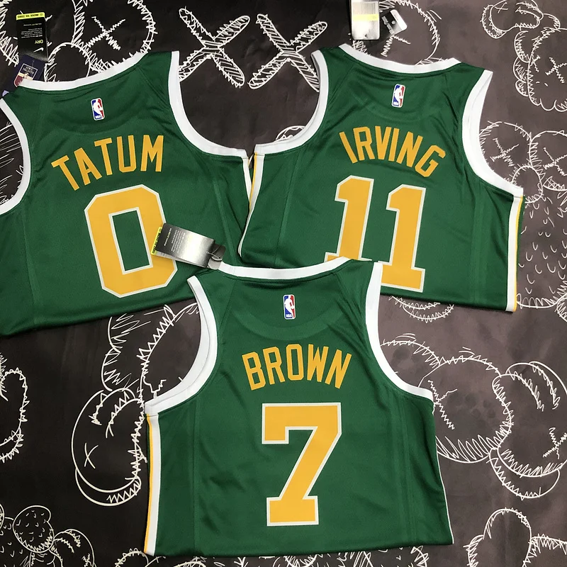 NBA Boston Celtics Basketball Jersey Green Gold #0 TATUM