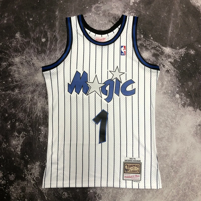 1994 Mitchell Ness Hot Print Retro Orlando Magic Basketball Jersey White #1 HARDAWAY